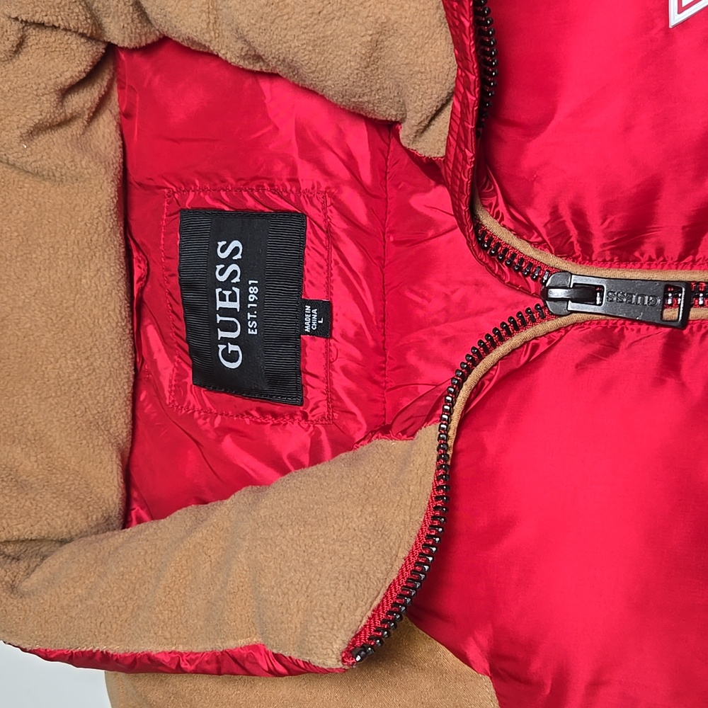 GUESS Larry Fabric Block Puffer Jacket Red Large - Picture 6 of 10